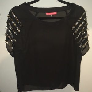 Black Mesh Beaded Crop-Top